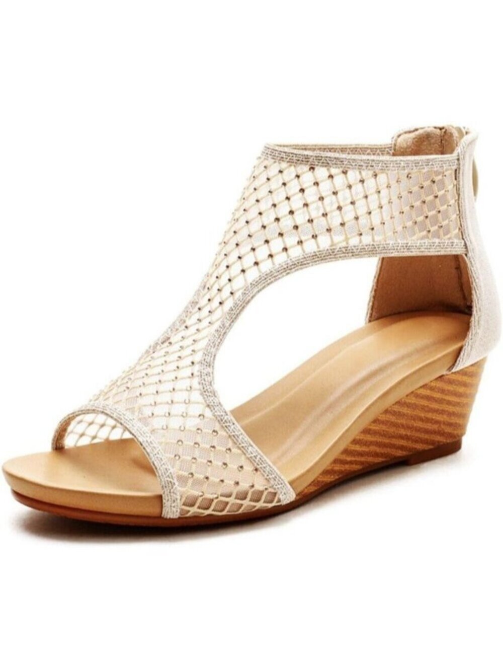 Women's Gold Slide Wedge Sandal Open Toe High Heel Zipper Back Platform Shoes